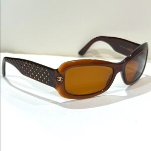CHANEL vintage Brown Rectangular Sunglasses 😎 Italy made with Perforated Temples
